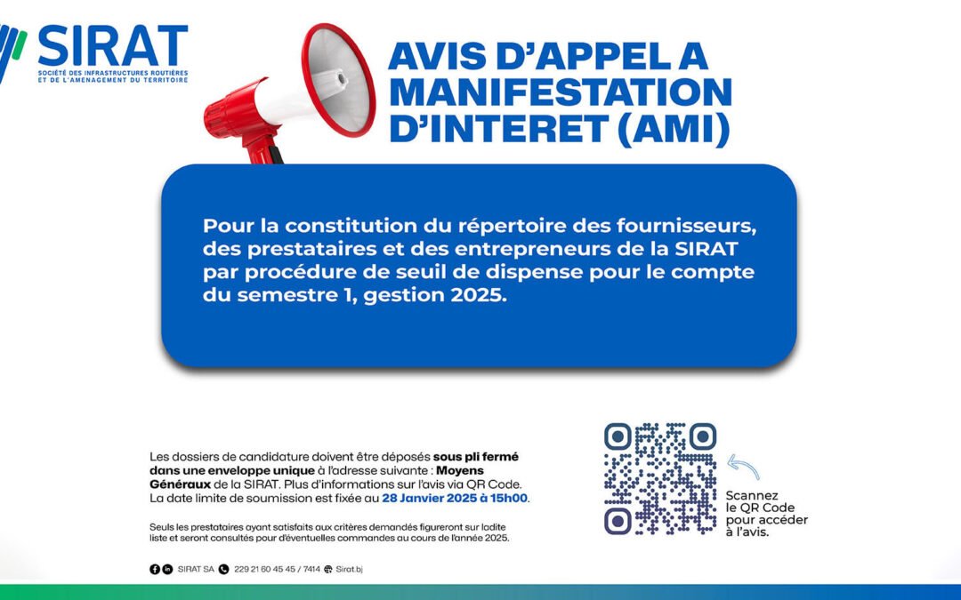 AVIS D&rsquo;APPEL D&rsquo;OFFRES (ACQUISITION, INSTALLATION ET PARAMÉTRAGE DE de matériels dans le cadre de la mise en oeuvre des recommandations de l&rsquo;audit interne du système d&rsquo;information de la SIRAT.