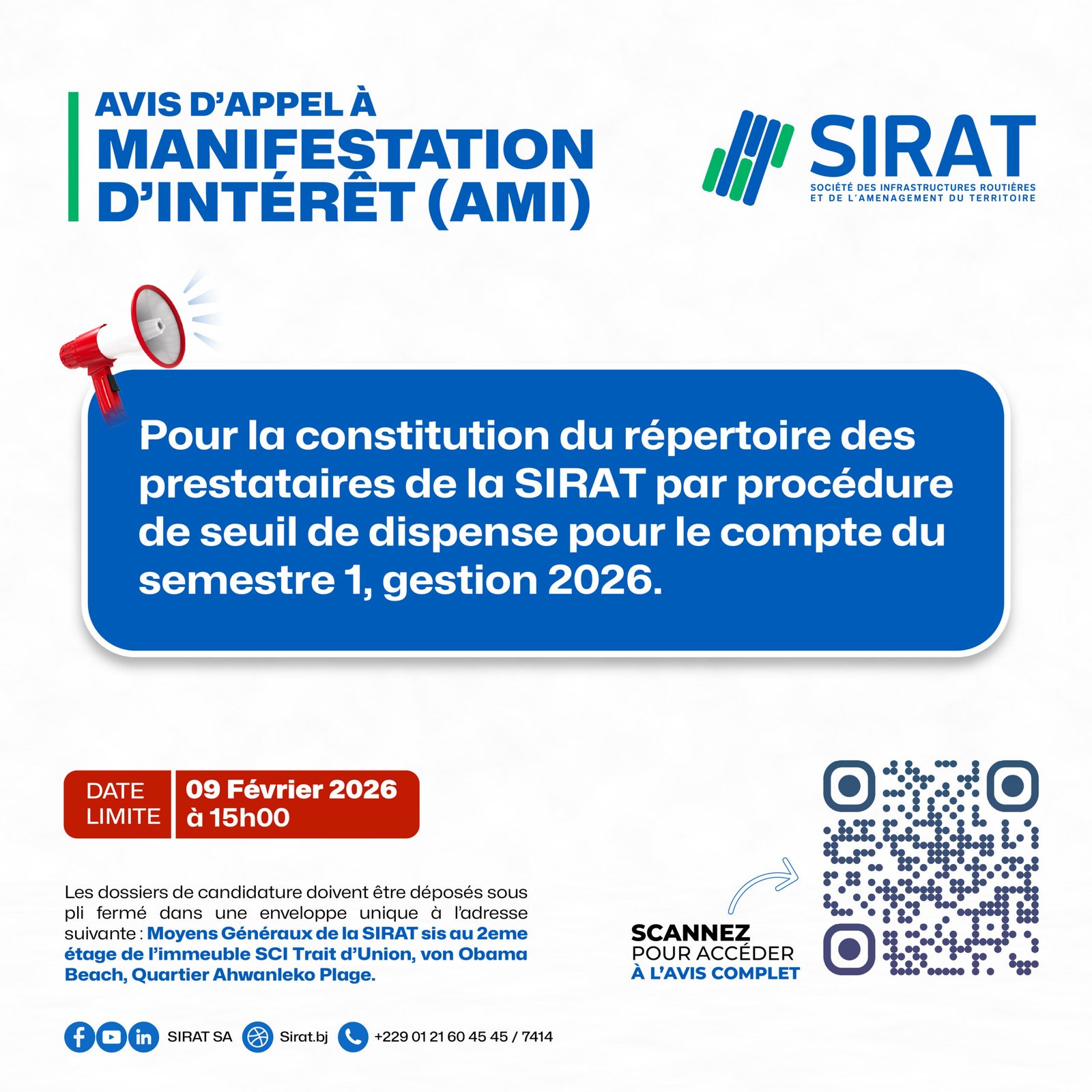 AVIS D&rsquo;APPEL A MANIFESTATION D&rsquo;INTERET (AMI)